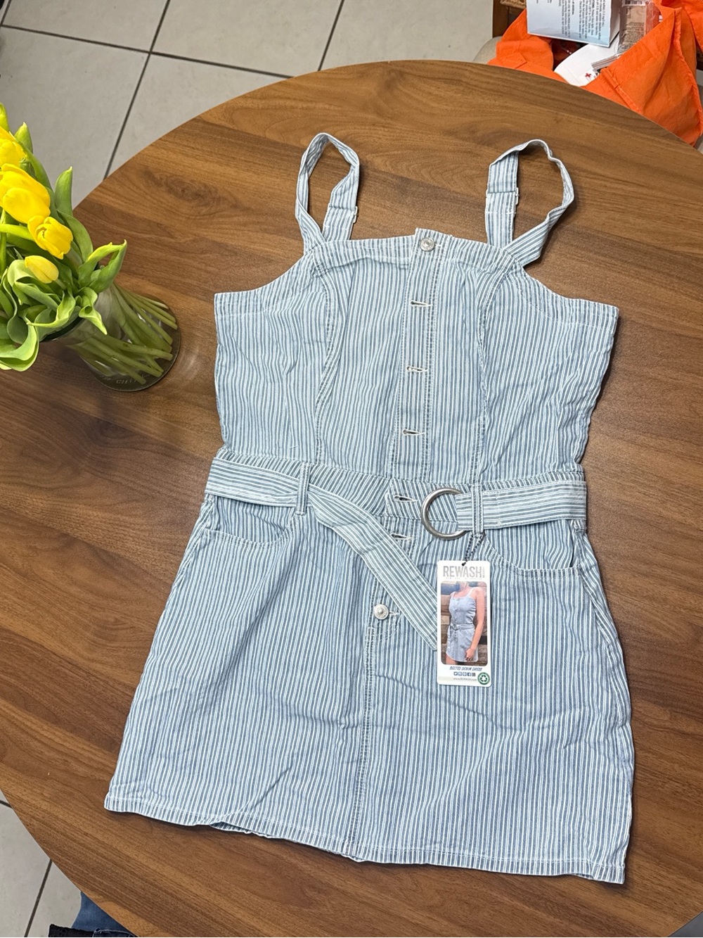 Rewash Indigo & White Striped Sleeveless Dress with Belt